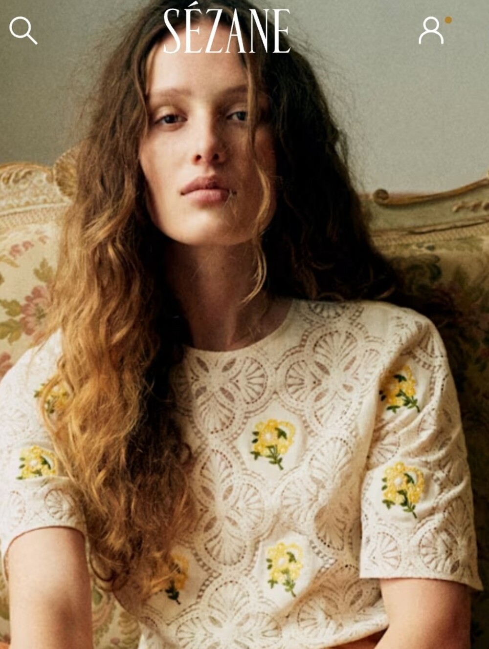 SEZANE YVA Blouse. Ecru & Yellow Embroidery. Size 40 = 8 US So feminine. BOHO